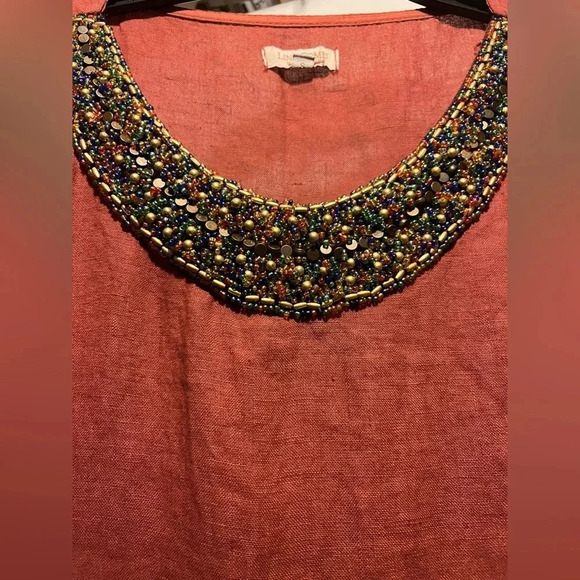 Lina Tomei Linen Beaded Embellished Dress Made in Italy - Picture 4 of 11